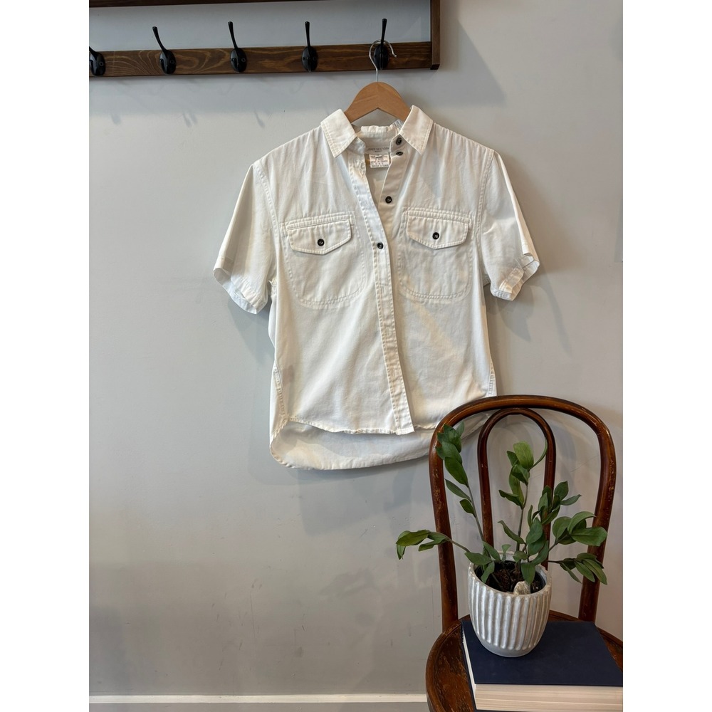 Jones New York Sport Womens White Cotton Short Sleeve Button Down Utility Shirt
